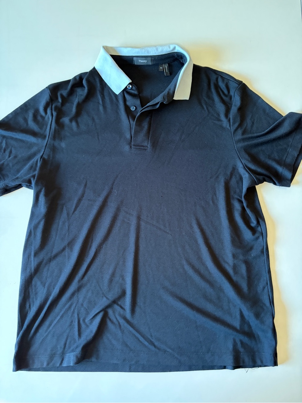 Theory Mens Polo Shirt Size XL Blue Short Sleeve Modal Polyester Performance